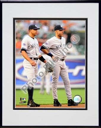 Alex Rodriguez & Derek Jeter "2008 Action" Double Matted 8” x 10” Photograph in Black Anodized Aluminu