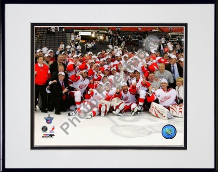 2007-2008 Detroit Red Wings Stanley Cup Champions Celebration on Ice Double Matted 8” x 10” Photograph in Black Anod
