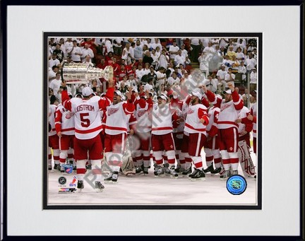 Detroit Red Wings Celebration and Lidstrom with the Cup, Game 6 of the 2008 NHL Stanley Cup Finals Double Matted 8” x 