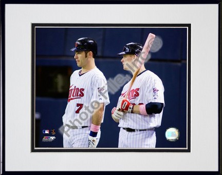 Joe Mauer & Justin Morneau "2008 Group Shot" Double Matted 8” x 10” Photograph in Black Anodized Alumi