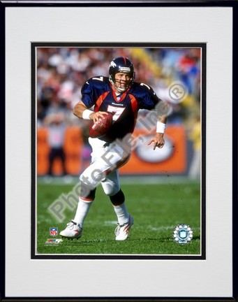 John Elway Rolling Out, Action Double Matted 8” x 10” Photograph in Black Anodized Aluminum Frame