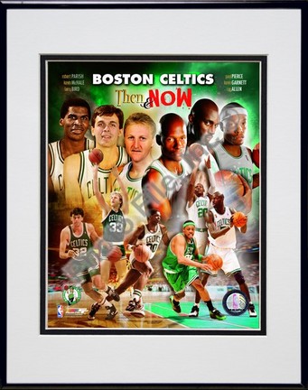 2008 Boston Celtics Then & Now Composite Double Matted 8” x 10” Photograph in Black Anodized Aluminum Frame
