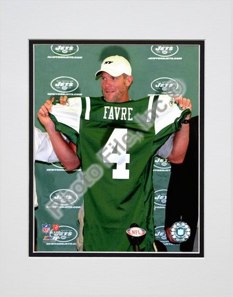 Brett Favre "2008 Press Conference, New York Jets Jersey" Double Matted 8” x 10” Photograph (Unframed)