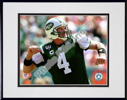 Brett Favre "2008 Celebration Horizontal" Double Matted 8” x 10” Photograph in Black Anodized Aluminum Fra