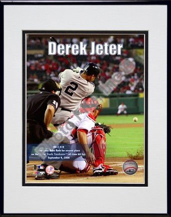 Derek Jeter all-time hit list with 2,518 career hits 2008 Double Matted 8” x 10” Photograph in Black Anodized Alumin
