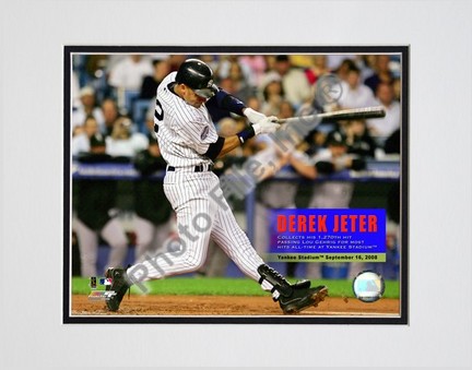 Derek Jeter connects hits his 1,270th hit at Yankee Stadium Double Matted 8” x 10” Photograph (Unframed)