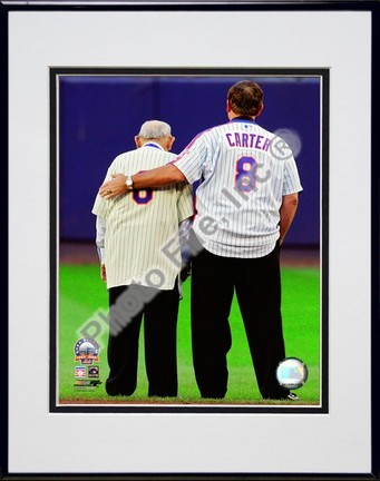 Yogi Berra & Gary Carter "Final Game at Shea Stadium 2008" Double Matted 8” x 10” Photograph in Black 