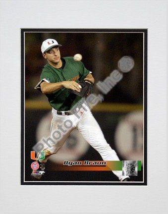 Ryan Braun "Miami  Hurricanes 2005 Fielding Action" Double Matted 8” x 10” Photograph (Unframed)