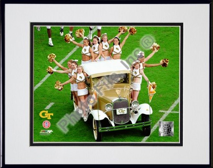 Georgia Tech University Yellow Jacket Cheerleaders Ride the Rambling Wreck 2004 Double Matted 8” x 10” Photograph in