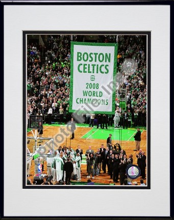 The Boston Celtics Raise their 2007-2008 Championship Banner Double Matted 8” x 10” Photograph in Black Anodized Alu