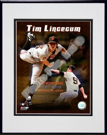 Tim Lincecum "2008 Cy Young Winner Portrait Plus" Double Matted 8" x 10" Photograph in Black Anodize