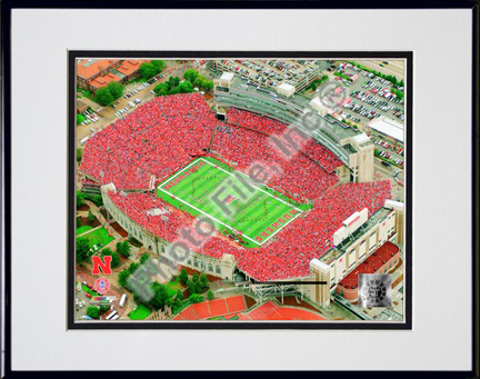 Memorial Stadium Nebraska Cornhuskers 2007 Double Matted 8” x 10” Photograph in Black Anodized Aluminum Frame