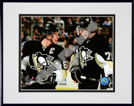 Sidney Crosby and Evgeni Malkin 2008-2009 Group Shot Double Matted 8” x 10” Photograph in Black Anodized Aluminum Fr
