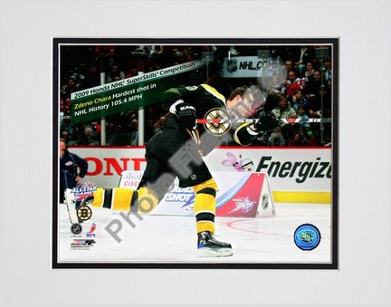 Zdeno Chara 2008-2009 NHL All-Star Game Hardest Shot in NHL History Double Matted 8” x 10” Photograph (Unframed)