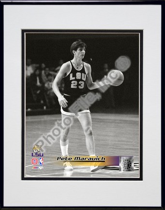 Pete Maravich "Louisiana State (LSU) Tigers 1969 Action" Double Matted 8” x 10” Photograph in Black Anodiz