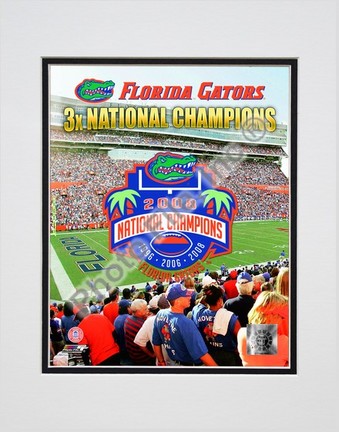 Florida Gators "3-Time National Champions 1996 - 2006 - 2008" Double Matted 8" x 10" Photograph (Unf