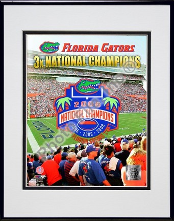 Florida Gators "3-Time National Champions 1996 - 2006 - 2008" Double Matted 8" x 10" Photograph in B