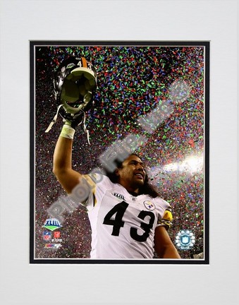 Troy Polamalu "Celebrates Super Bowl XLIII (#10)" Double Matted 8" x 10" Photograph (Unframed)