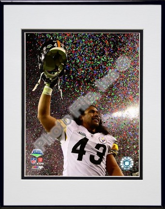 Troy Polamalu "Celebrates Super Bowl XLIII (#10)" Double Matted 8" x 10" Photograph in Black Anodize