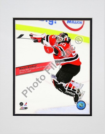 Martin Brodeur Winningest Goaltender in NHL history with 552 wins With Overlay Double Matted 8” x 10” Photograph (Un