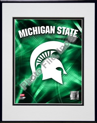 Michigan State Spartans Logo Double Matted 8” x 10” Photograph in Black Anodized Aluminum Frame