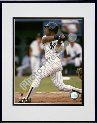 Rickey Henderson  Pinstripe "Batting" Double Matted 8” x 10” Photograph in Black Anodized Aluminum Frame