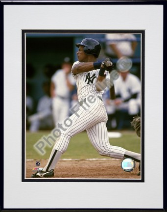 Rickey Henderson  Pinstripe "Batting" Double Matted 8â€ x 10â€ Photograph in Black Anodized Aluminum Frame