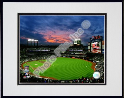 2009 Citi Field Inaugural Game Night Shot Double Matted 8” x 10” Photograph in Black Anodized Aluminum Frame