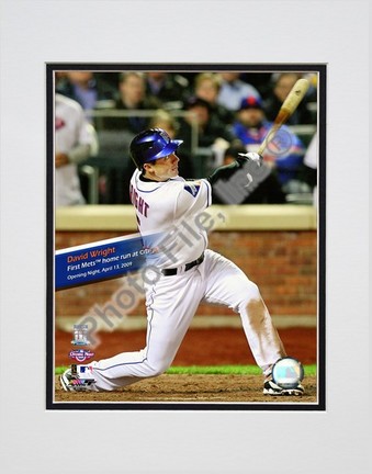David Wright First Mets HR 2009 Citi Field Inaugural Game Double Matted 8” x 10” Photograph (Unframed)