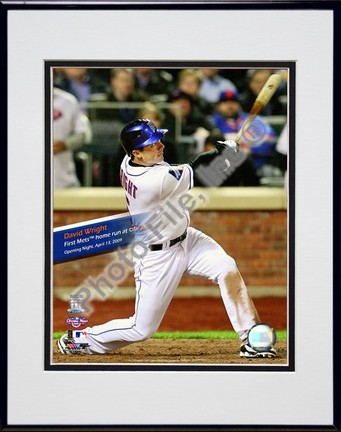 David Wright First Mets HR 2009 Citi Field Inaugural Game Double Matted 8” x 10” Photograph in Black Anodized Alumin