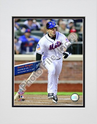 David Wright 1st Mets Hit 2009 Citi Field Inaugural Game Double Matted 8” x 10” Photograph (Unframed)