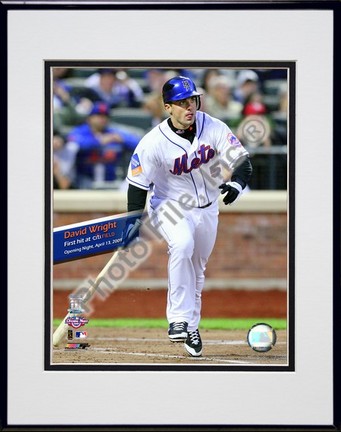 David Wright 1st Mets Hit 2009 Citi Field Inaugural Game Double Matted 8” x 10” Photograph in Black Anodized Aluminu