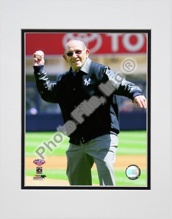 Yogi Berra throws out the Ceremonial 1st Pitch 2009 Yankee Stadium Inaugural Game Double Matted 8” x 10” Photograph 