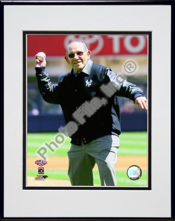 Yogi Berra throws out the Ceremonial 1st Pitch 2009 Yankee Stadium Inaugural Game Double Matted 8” x 10” Photograph 