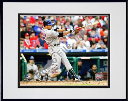 Carlos Beltran "2009 Batting Action Road Jersey Horizontal" Double Matted 8” x 10” Photograph in Black Ano