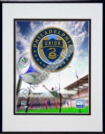 Philadelphia Union Logo Double Matted 8” x 10” Photograph in Black Anodized Aluminum Frame