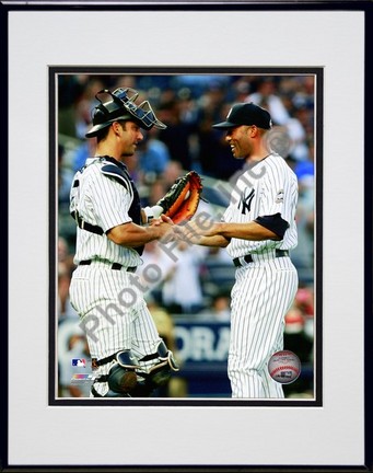 Jorge Posada congratulates Mariano Rivera Double Matted 8” x 10” Photograph in Black Anodized Aluminum Frame