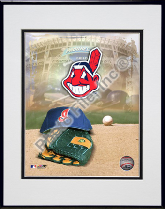 Cleveland Indians Logo 2009 Double Matted 8” x 10” Photograph in Black Anodized Aluminum Frame