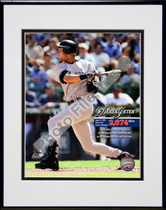 Derek Jeter "Most Career Hits by a Shortstop 2009 with Overlay" Double Matted 8” x 10” Photograph in Black