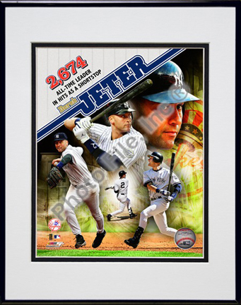 Derek Jeter "Most Career Hits by a Shortstop Composite" Double Matted 8” x 10” Photograph in Black Anodize