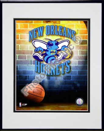 2009 New Orleans Hornets Team Logo Double Matted 8” x 10” Photograph in Black Anodized Aluminum Frame