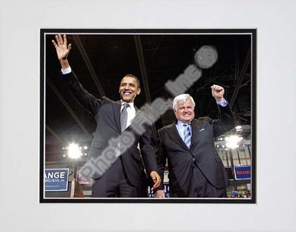 U.S. Senator Edward Kennedy & Senator Barack Obama at a 2008 Campaign Rally Double Matted 8” x 10” Photograph (U