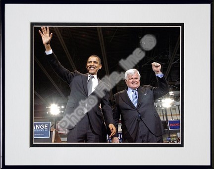 U.S. Senator Edward Kennedy & Senator Barack Obama at a 2008 Campaign Rally Double Matted 8” x 10” Photograph in