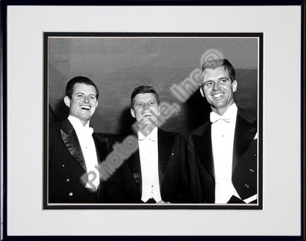 Edward Kennedy, John F. Kennedy, and Robert Kennedy 1958 Double Matted 8” x 10” Photograph in Black Anodized Aluminu