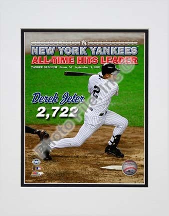 Derek Jeter 2722 Hits / Overlay #1 (Batting) Double Matted 8” x 10” Photograph (Unframed)