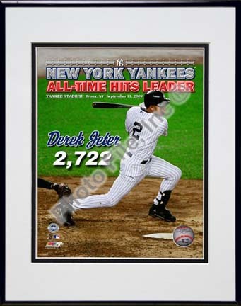 Derek Jeter 2722 Hits / Overlay #1 (Batting) Double Matted 8” x 10” Photograph in Black Anodized Aluminum Frame