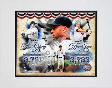 Derek Jeter and Lou Gehrig All-Time Yankee Hit Leader Composite Double Matted 8” x 10” Photograph (Unframed)