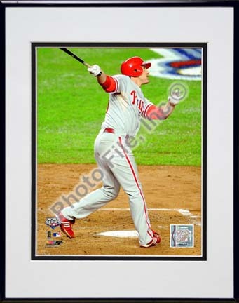 Chase Utley 3rd Inning Home Run Game 1 of the 2009 World Series Action (#2) Double Matted 8” x 10” Photograph in Bla