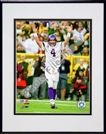 Brett Favre 2009 Action "Away Jersey" Double Matted 8” x 10” Photograph in Black Anodized Aluminum Frame