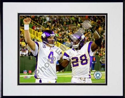 Brett Favre & Adrian Peterson 2009 Double Matted 8â€ x 10â€ Photograph in Black Anodized Aluminum Frame